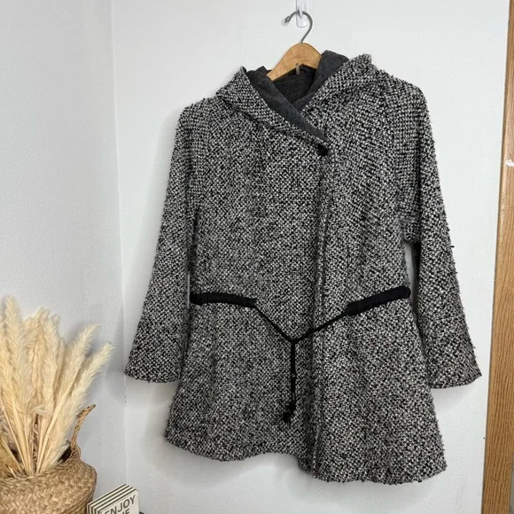 Free People Satellite Image Swing Hooded Tweed Wool Oversized Coat Size XS - Picture 7 of 17